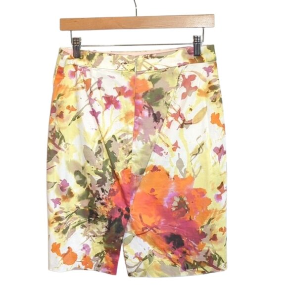 J.Crew The Pencil Skirt Stretch Cotton Abstract Floral Pink Orange l Size 4 - Picture 2 of 6